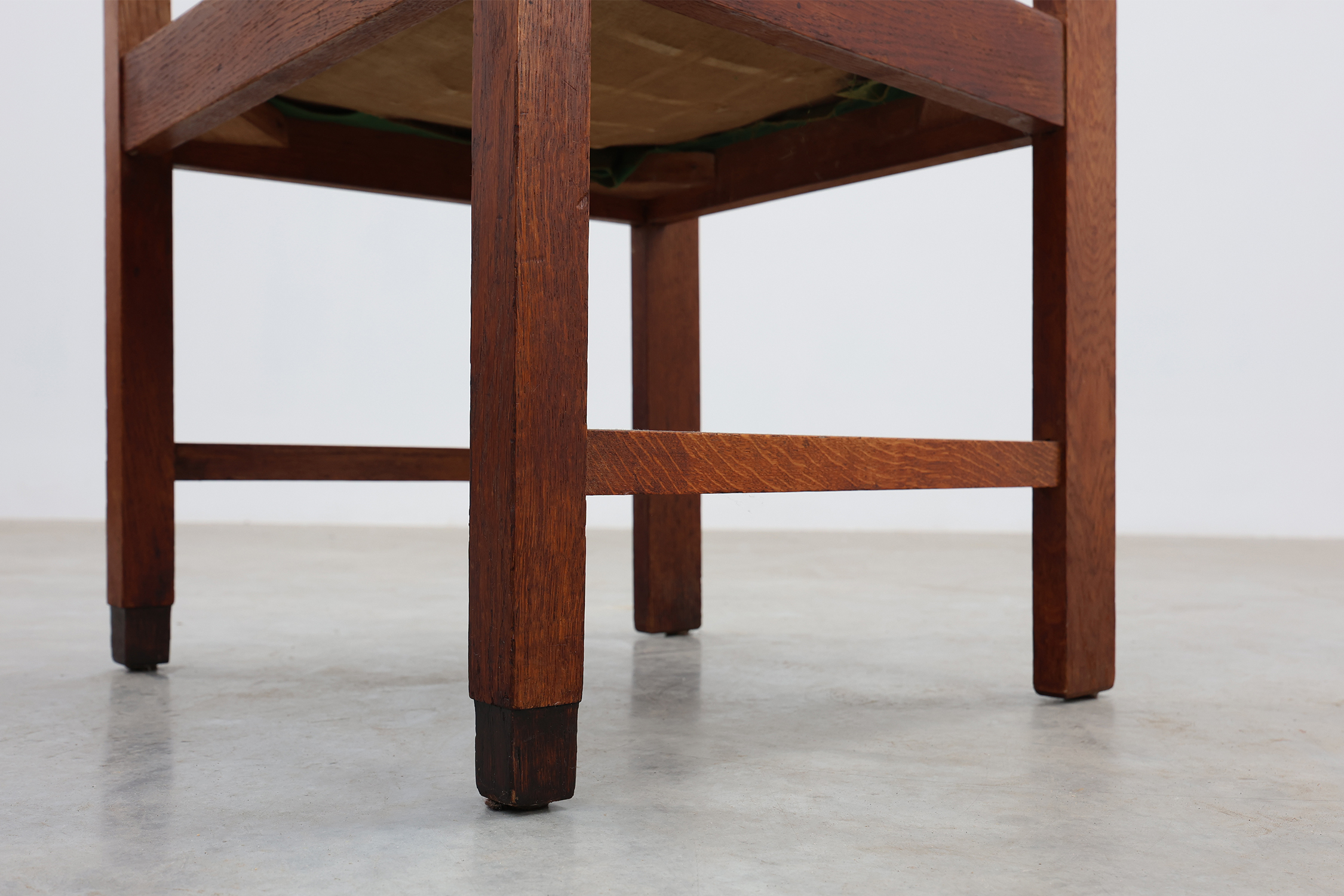 Amsterdamse school oak and velvet side chair, The Netherlands 1920sthumbnail